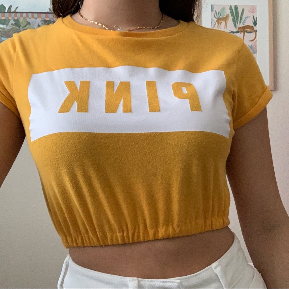 PINK yellow crop top 🌼💛